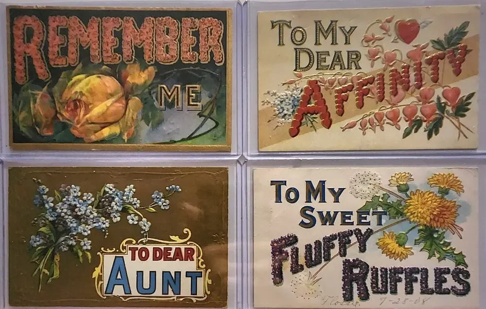 Lot Of Four Vintage Antique Embossed Postcards Remember Affinity Aunt Ruffles